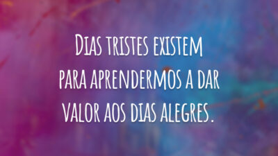 Dias tristes existem para aprendermos a dar valor aos dias alegres.