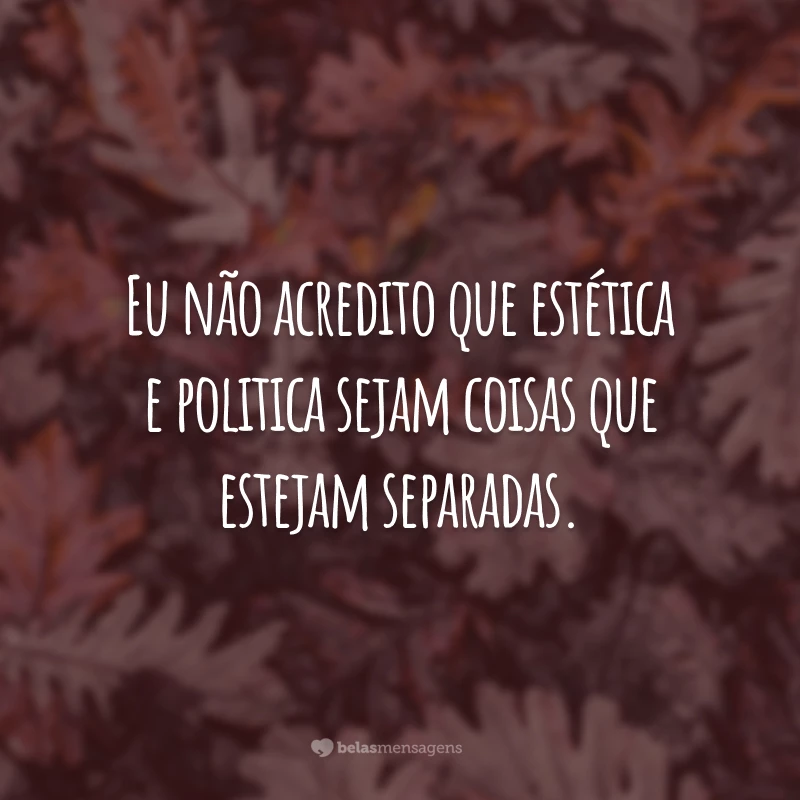 Eu não acredito que estética e politica sejam coisas que estejam separadas.