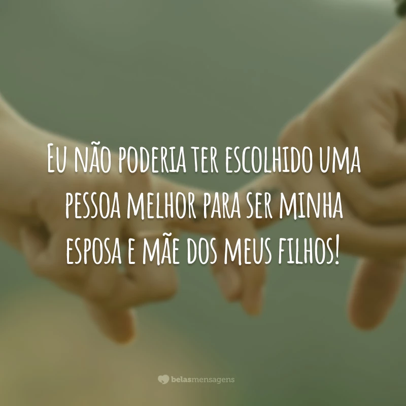 Eu não poderia ter escolhido uma pessoa melhor para ser minha esposa e mãe dos meus filhos!