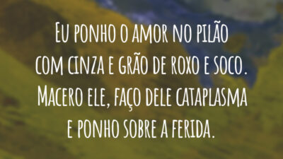 Eu ponho o amor no pilão com cinza e grão de roxo e soco. Macero ele, faço dele cataplasma e ponho sobre a ferida.