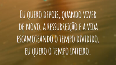 Eu quero depois, quando viver de novo, a ressurreição e a vida escamoteando o tempo dividido, eu quero o tempo inteiro.