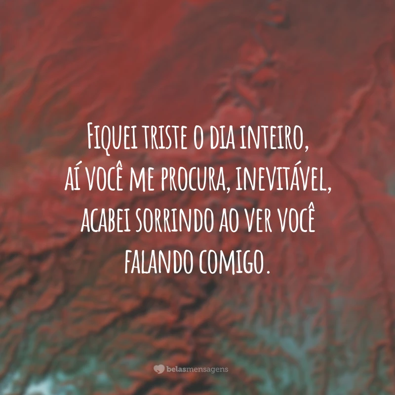 Fiquei triste o dia inteiro, aí você me procura, inevitável, acabei sorrindo ao ver você falando comigo.