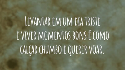 Levantar em um dia triste e viver momentos bons é como calçar chumbo e querer voar.