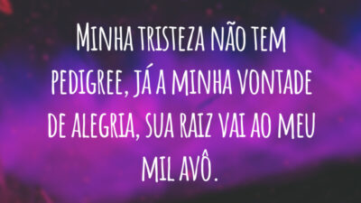 Minha tristeza não tem pedigree, já a minha vontade de alegria, sua raiz vai ao meu mil avô.