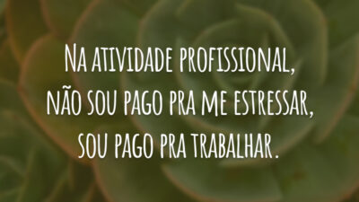 Na atividade profissional, não sou pago pra me estressar, sou pago pra trabalhar.