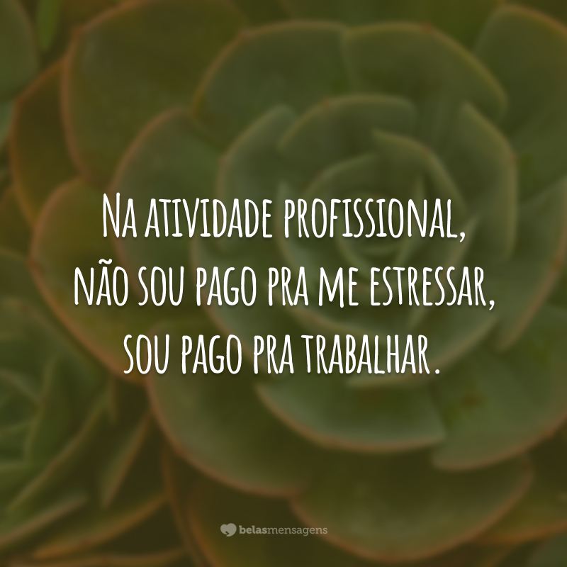 Na atividade profissional, não sou pago pra me estressar, sou pago pra trabalhar.