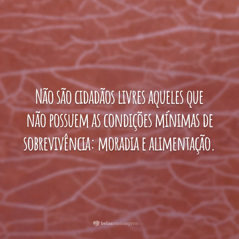 Não são cidadãos livres aqueles que não possuem as condições mínimas de sobrevivência: moradia e alimentação.