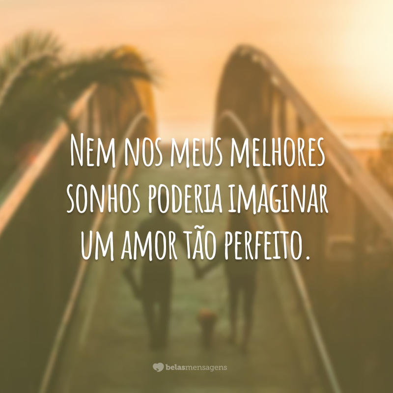 Nem nos meus melhores sonhos poderia imaginar um amor tão perfeito.