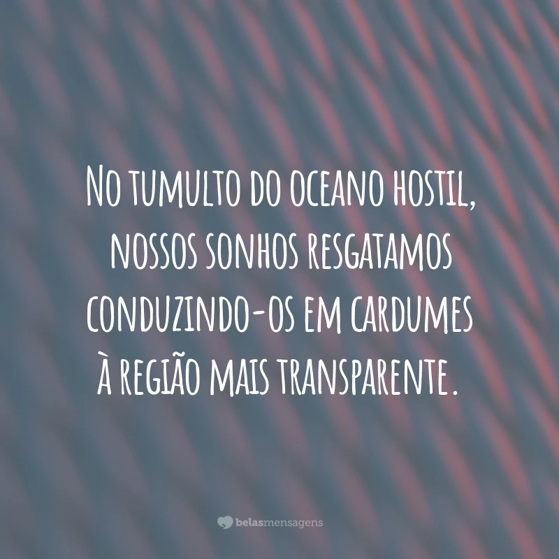 No tumulto do oceano hostil, nossos sonhos resgatamos conduzindo-os em cardumes à região mais transparente.