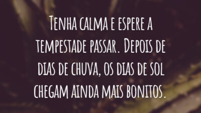 Tenha calma e espere a tempestade passar. Depois de dias de chuva, os dias de sol chegam ainda mais bonitos.