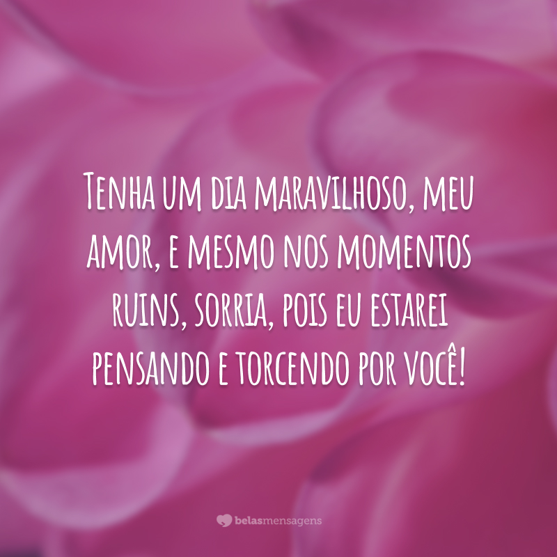 Tenha um dia maravilhoso, meu amor, e mesmo nos momentos ruins, sorria, pois eu estarei pensando e torcendo por você!