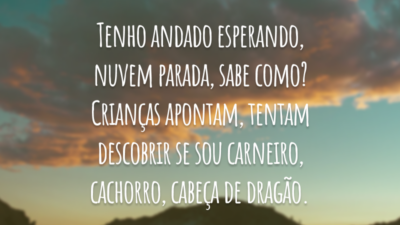 Tenho andado esperando, nuvem parada, sabe como? Crianças apontam, tentam descobrir se sou carneiro, cachorro, cabeça de dragão.