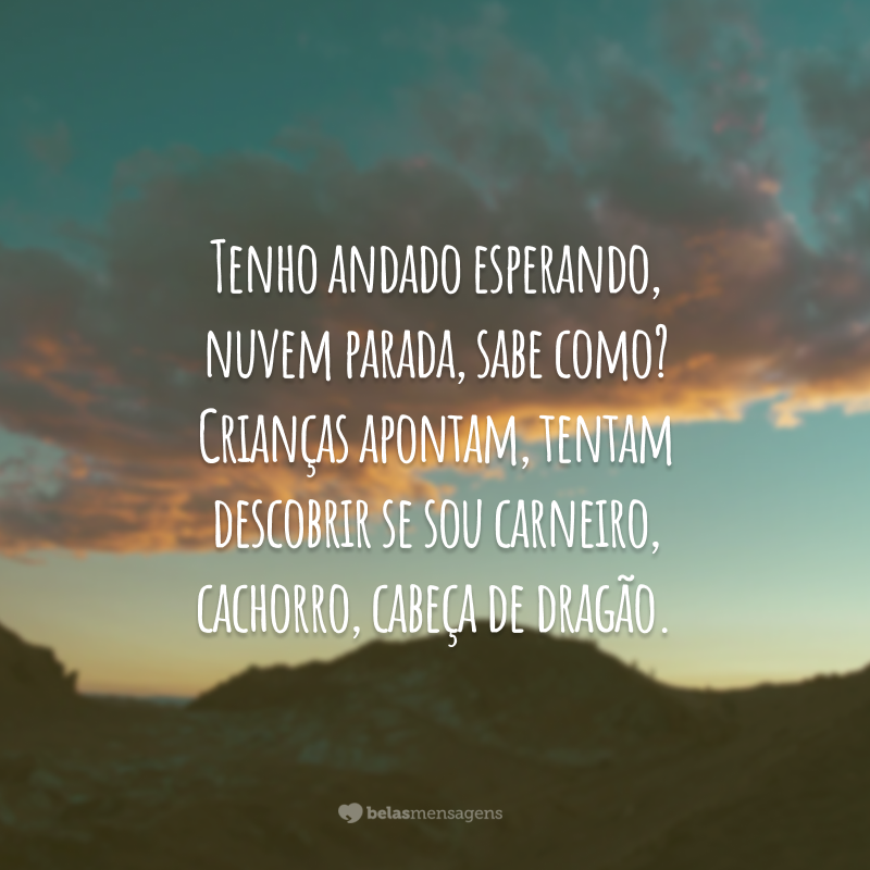 Tenho andado esperando, nuvem parada, sabe como? Crianças apontam, tentam descobrir se sou carneiro, cachorro, cabeça de dragão.