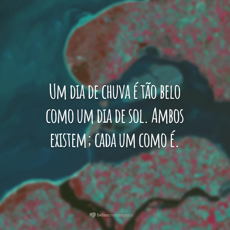 Um dia de chuva é tão belo como um dia de sol. Ambos existem; cada um como é.