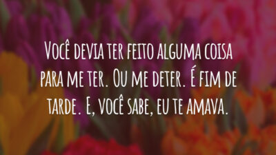 Você devia ter feito alguma coisa para me ter. Ou me deter. É fim de tarde. E, você sabe, eu te amava.
