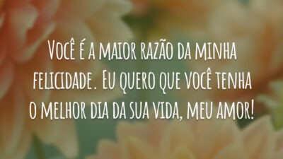 Você é a maior razão da minha felicidade. Eu quero que você tenha o melhor dia da sua vida, meu amor!
