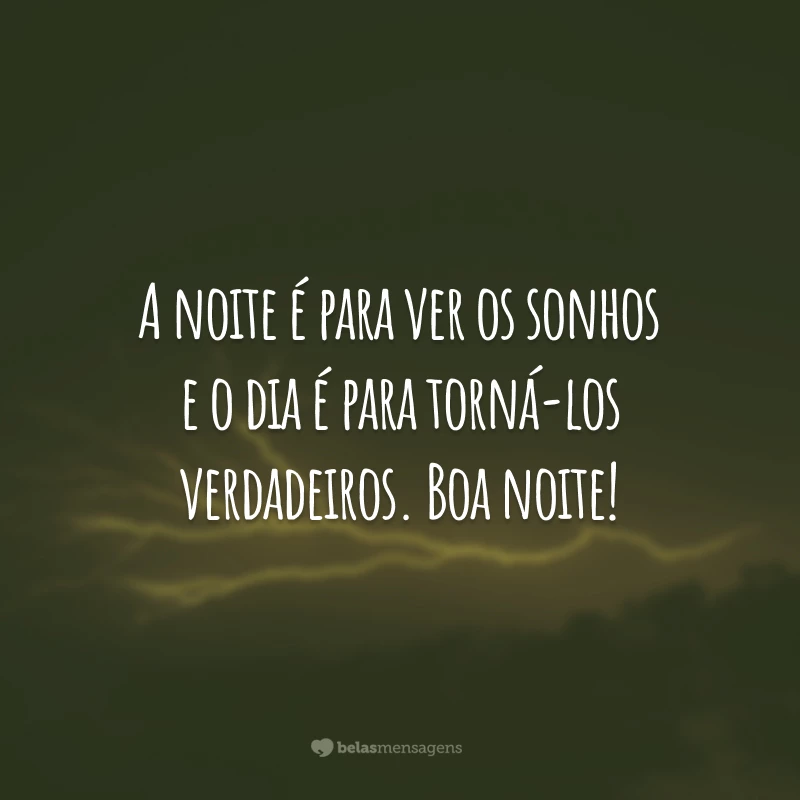 A noite é para ver os sonhos e o dia é para torná-los verdadeiros. Boa noite!