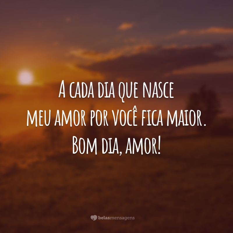 A cada dia que nasce meu amor por você fica maior. Bom dia, amor!