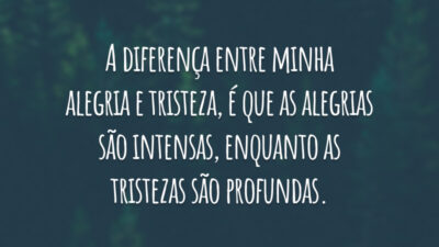 A diferença entre minha alegria e tristeza, é que as alegrias são intensas, enquanto as tristezas são profundas.