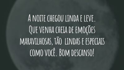 A noite chegou linda e leve. Que venha cheia de emoções maravilhosas, tão  lindas e especiais como você. Bom descanso!
