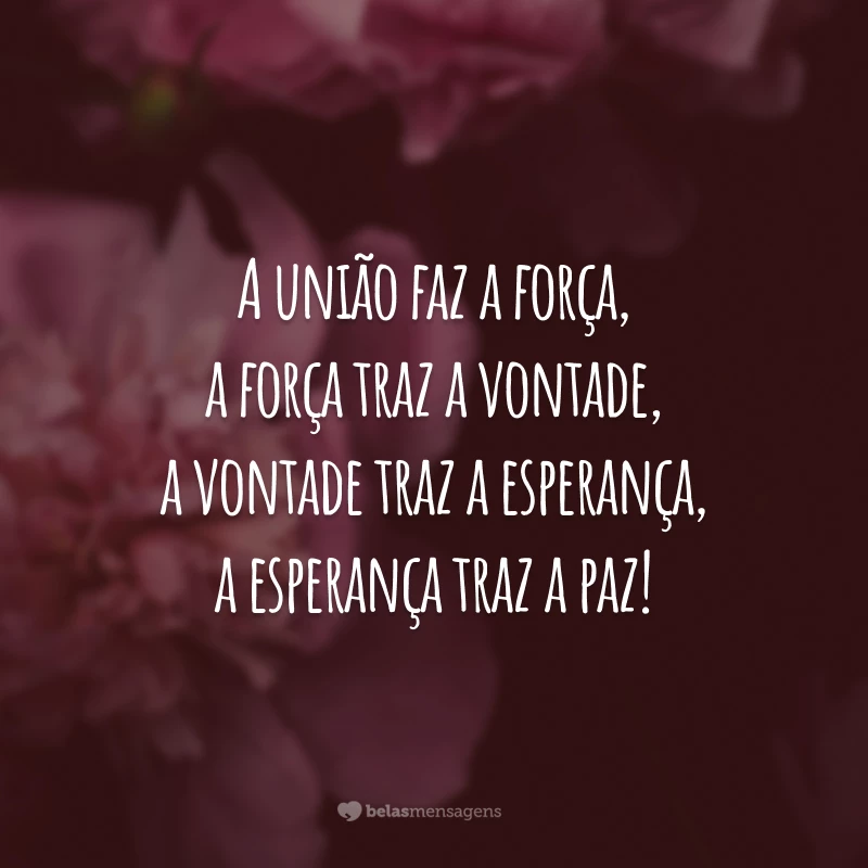 A união faz a força, a força traz a vontade, a vontade traz a esperança, a esperança traz a paz!