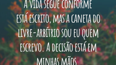 A vida segue conforme está escrito, mas a caneta do livre-arbítrio sou eu quem escrevo. A decisão está em minhas mãos.