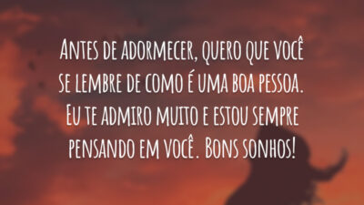 Antes de adormecer, quero que você se lembre de como é uma boa pessoa. Eu te admiro muito e estou sempre pensando em você. Bons sonhos!