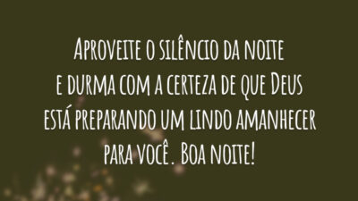 Aproveite o silêncio da noite e durma com a certeza de que Deus está preparando um lindo amanhecer para você. Boa noite!