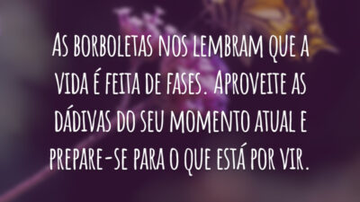 As borboletas nos lembram que a vida é feita de fases. Aproveite as dádivas do seu momento atual e prepare-se para o que está por vir.
