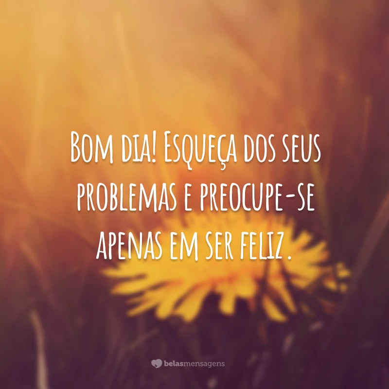 Bom dia! Esqueça dos seus problemas e preocupe-se apenas em ser feliz.