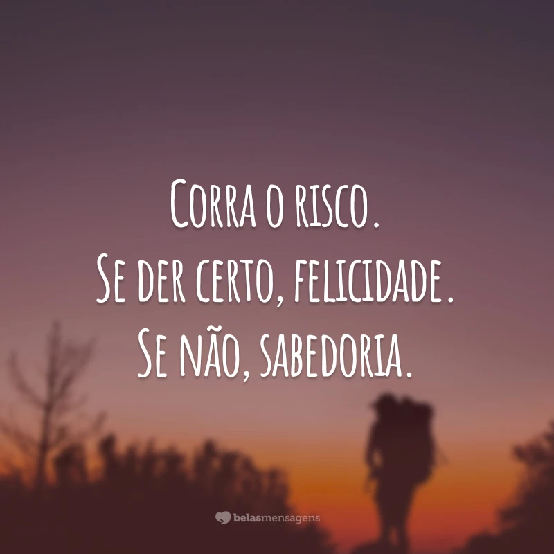 Corra o risco. Se der certo, felicidade. Se não, sabedoria.