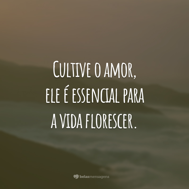 Cultive o amor, ele é essencial para a vida florescer.