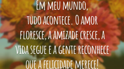 Em meu mundo, tudo acontece. O amor floresce, a amizade cresce, a vida segue e a gente reconhece que a felicidade merece!