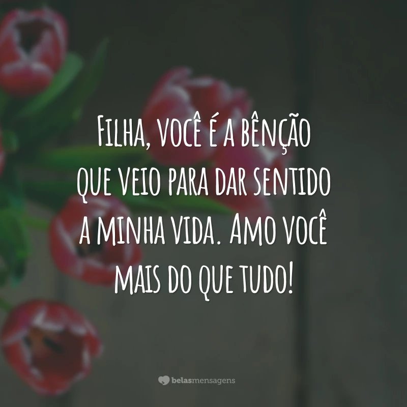 Filha, você é a bênção que veio para dar sentido a minha vida. Amo você mais do que tudo!