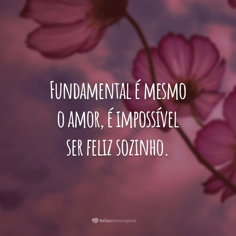 Fundamental é mesmo o amor, é impossível ser feliz sozinho.