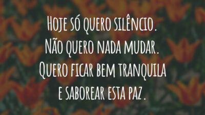 Hoje só quero silêncio. Não quero nada mudar. Quero ficar bem tranquila e saborear esta paz.