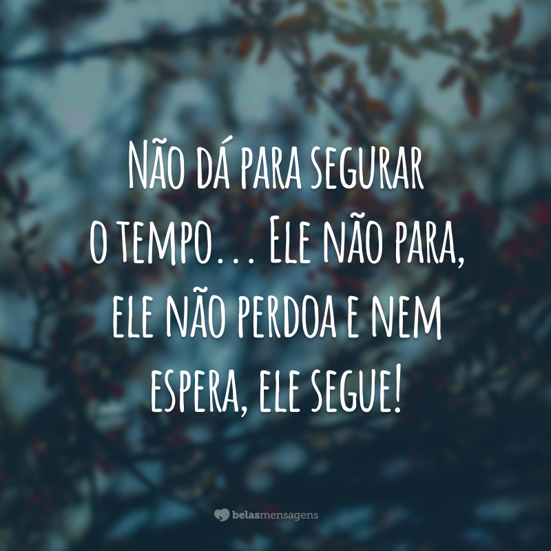 Não dá para segurar o tempo... Ele não para, ele não perdoa e nem espera, ele segue!