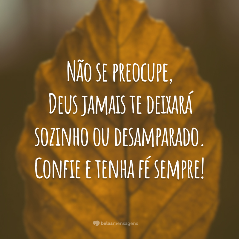 Não se preocupe, Deus jamais te deixará sozinho ou desamparado. Confie e tenha fé sempre!