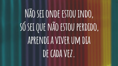 Não sei onde estou indo, só sei que não estou perdido, aprendi a viver um dia de cada vez.
