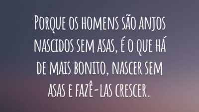 Porque os homens são anjos nascidos sem asas, é o que há de mais bonito, nascer sem asas e fazê-las crescer.