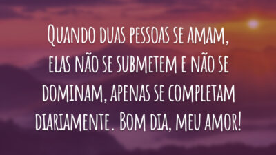 Quando duas pessoas se amam, elas não se submetem e não se dominam, apenas se completam diariamente. Bom dia, meu amor!