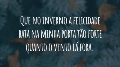 Que no inverno a felicidade bata na minha porta tão forte quanto o vento lá fora.