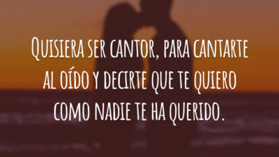 Quisiera ser cantor, para cantarte al oído y decirte que te quiero como nadie te ha querido. (Gostaria de ser um cantor para cantar no seu ouvido e dizer que te amo como ninguém te amou.)