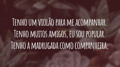 Tenho um violão para me acompanhar. Tenho muitos amigos, eu sou popular. Tenho a madrugada como companheira.
