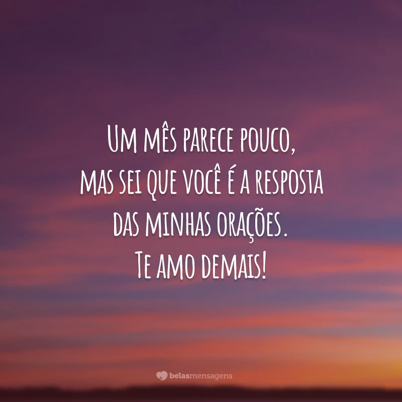 Um mês parece pouco, mas sei que você é a resposta das minhas orações. Te amo demais!