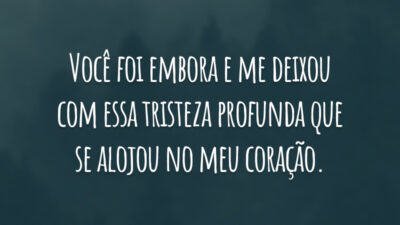 Você foi embora e me deixou com essa tristeza profunda que se alojou no meu coração.