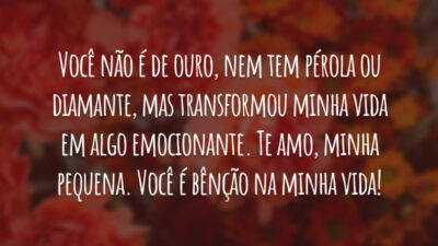 Você não é de ouro, nem tem pérola ou diamante, mas transformou minha vida em algo emocionante. Te amo, minha pequena. Você é bênção na minha vida!