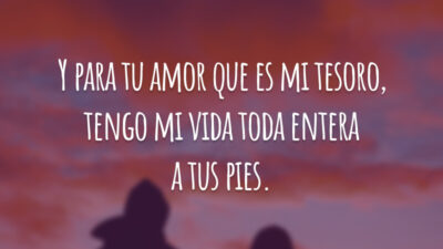 Y para tu amor que es mi tesoro, tengo mi vida toda entera a tus pies. (E para o teu amor, que é meu tesouro, tenho minha vida toda inteira a teus pés.)