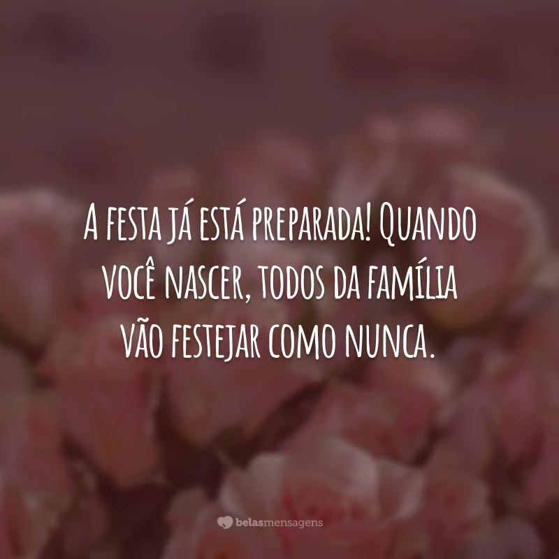 A festa já está preparada! Quando você nascer, todos da família vão festejar como nunca.