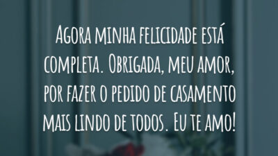 Agora minha felicidade está completa. Obrigada, meu amor, por fazer o pedido de casamento mais lindo de todos. Eu te amo!